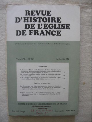 Revue d'histoire de l'église de France, tome LVII, janvier-juin 1972.